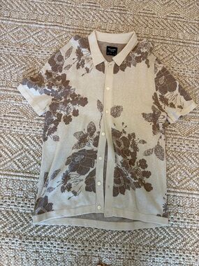 abercrombie kids beige polo with brown floral print